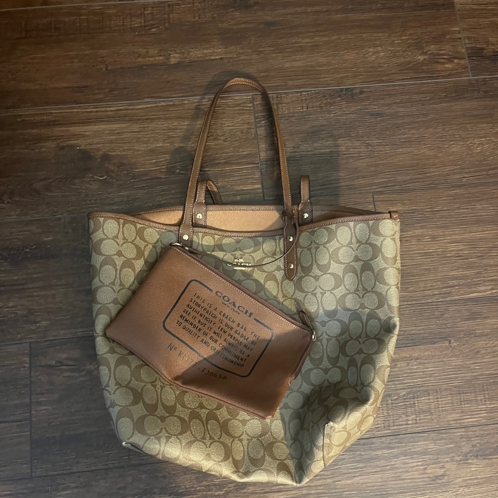 Coach reversible city tote with pouch